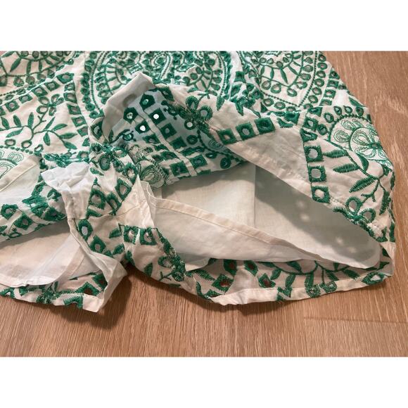 Main Strip NWT Eyelet Lace Puff Sleeve Romper Green White Boho Tropical Medium - Picture 7 of 8